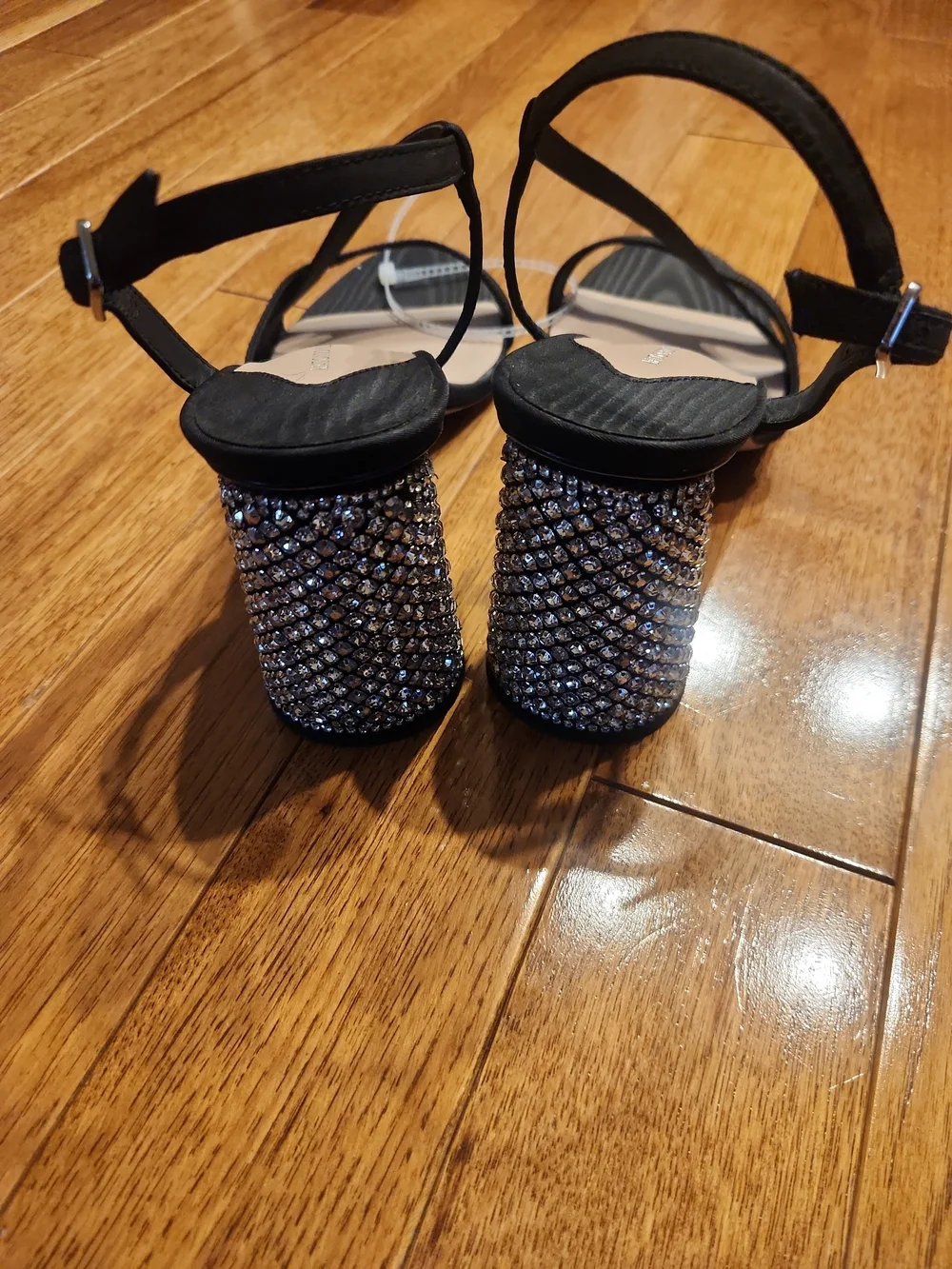 Antonio Melani Black Rhinestone Block Heel Sandals Women’s Size 10M